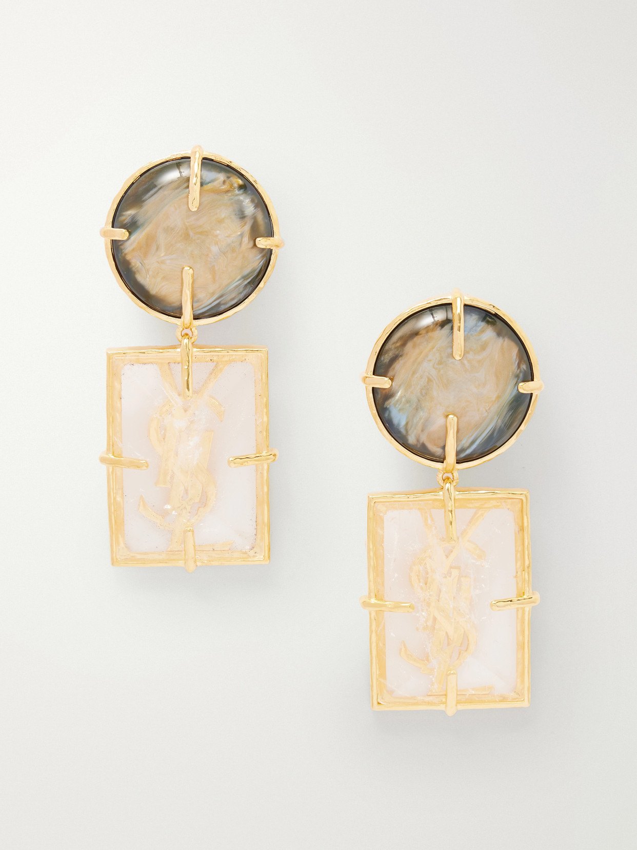 SAINT LAURENT - Bo Rondes Et Rectangles Gold-plated Earrings - One size | NET-A-PORTER (US)