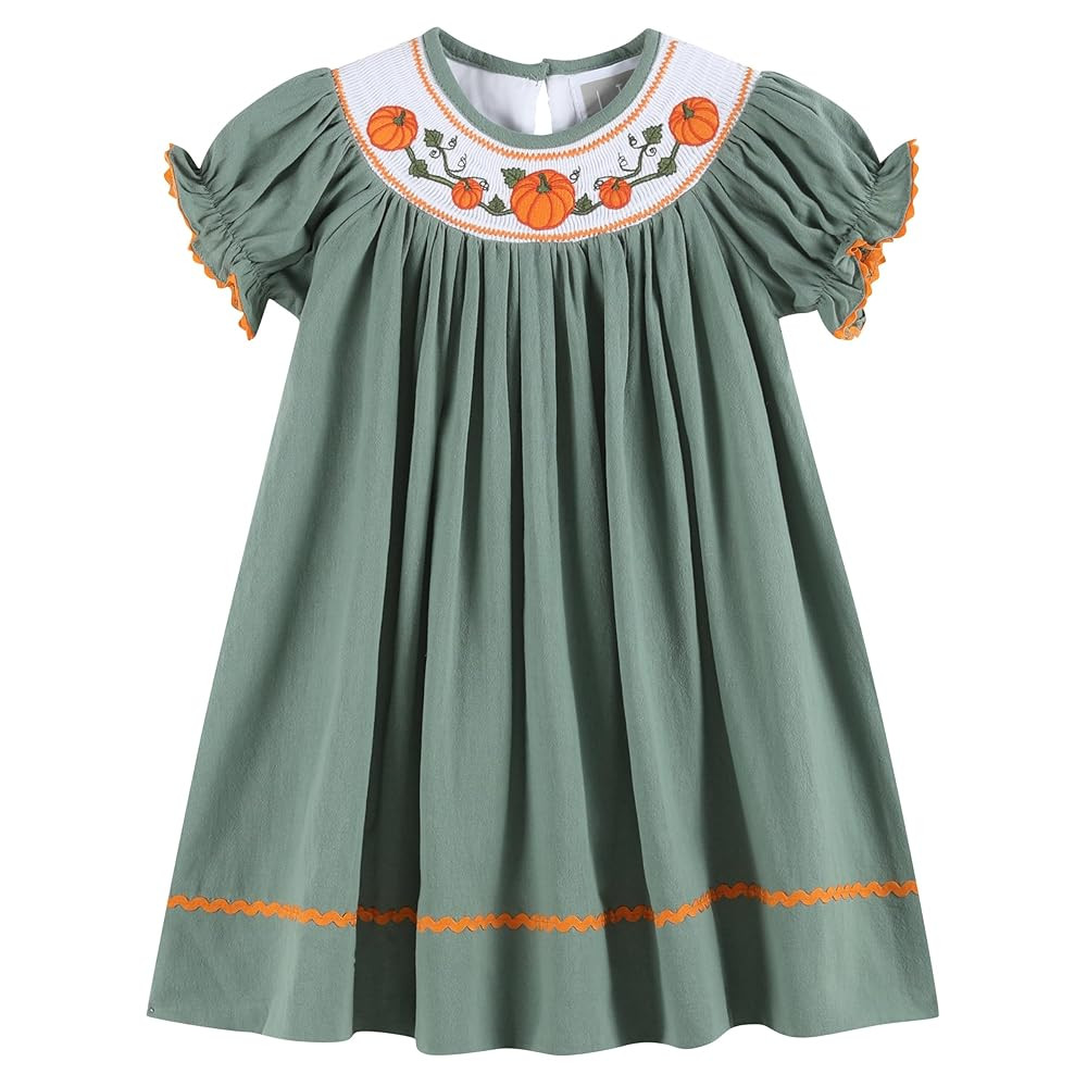 Baby and Girls Smocked Pumpkin Thanksgiving Bishop Dress | Amazon (US)