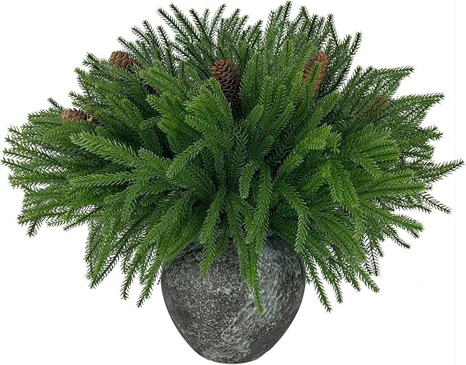12 Pcs Realistic Christmas Pine 17.7 Inches norfolk pine stems with 5 Big Pinecone christmas deco... | Amazon (US)