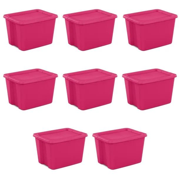 Sterilite 18 Gallon Tote Box Plastic, Fuchsia Burst, Set of 8 | Walmart (US)