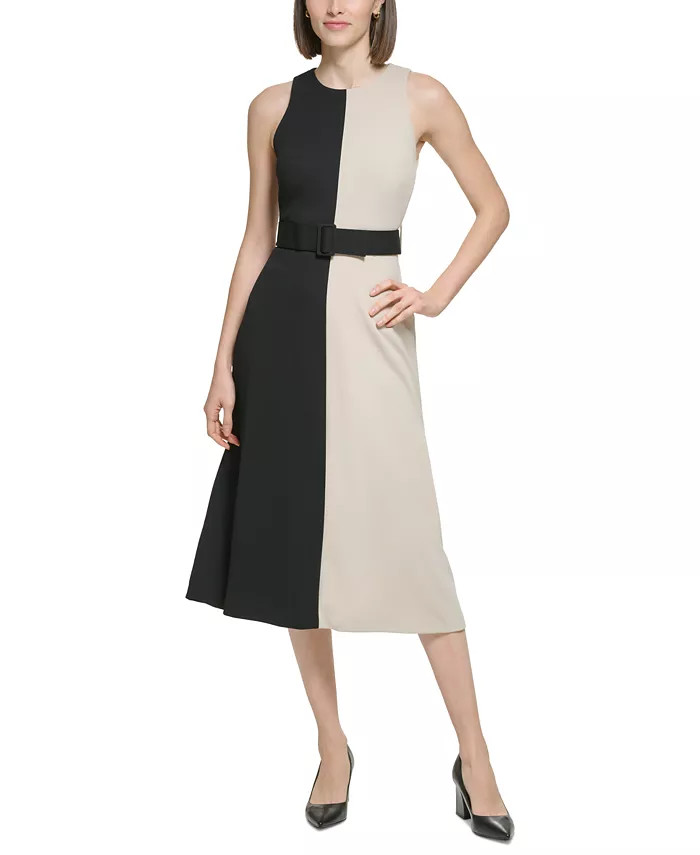 Women's Colorblocked Jewel-Neck Sleeveless Dress | Macys (US)