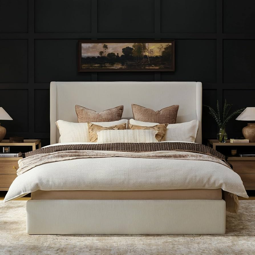 RECCI King Size Bed Frame with 53" Extra Tall Wingback Headboard, Luxury Upholstered Platform Bed... | Amazon (US)