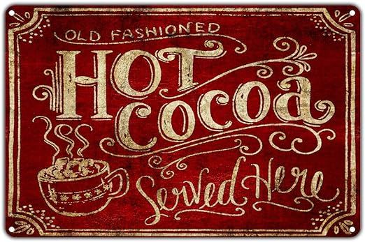 Vintage Metal Tin Sign Hot Cocoa Served Here Outdoor & Home Bar Street Wall Decor - 8 X 12 Inches... | Amazon (US)