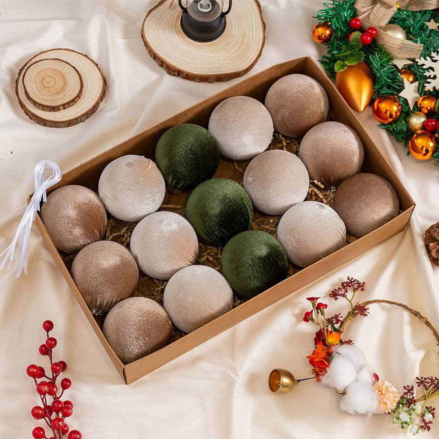 Christmas Ball Ornaments, 15 Pcs Green & Coffee Ornaments with Velvet, Multicolor Xmas Tree Decor... | Amazon (US)