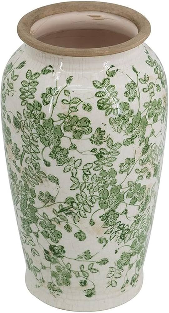 Ceramic Accent Vase with Green Floral Patterns Decorative Flower Vase Farmhouse Home Decor 6.5”... | Amazon (US)