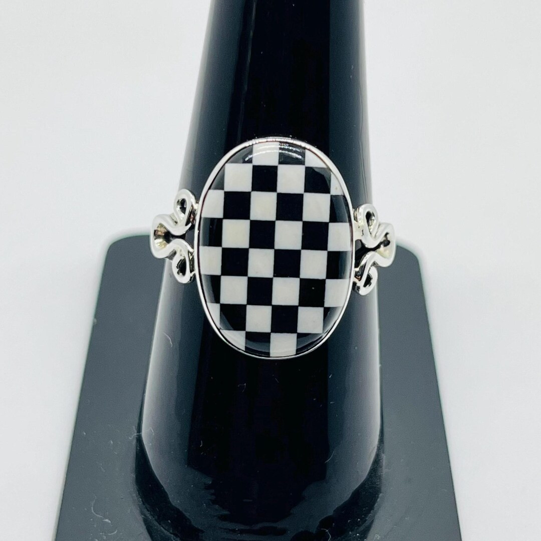 Checkerboard 925 Sterling Silver Ring| Doublet Onyx Checkered Ring| Gift for Her Engagement Jewel... | Etsy (US)