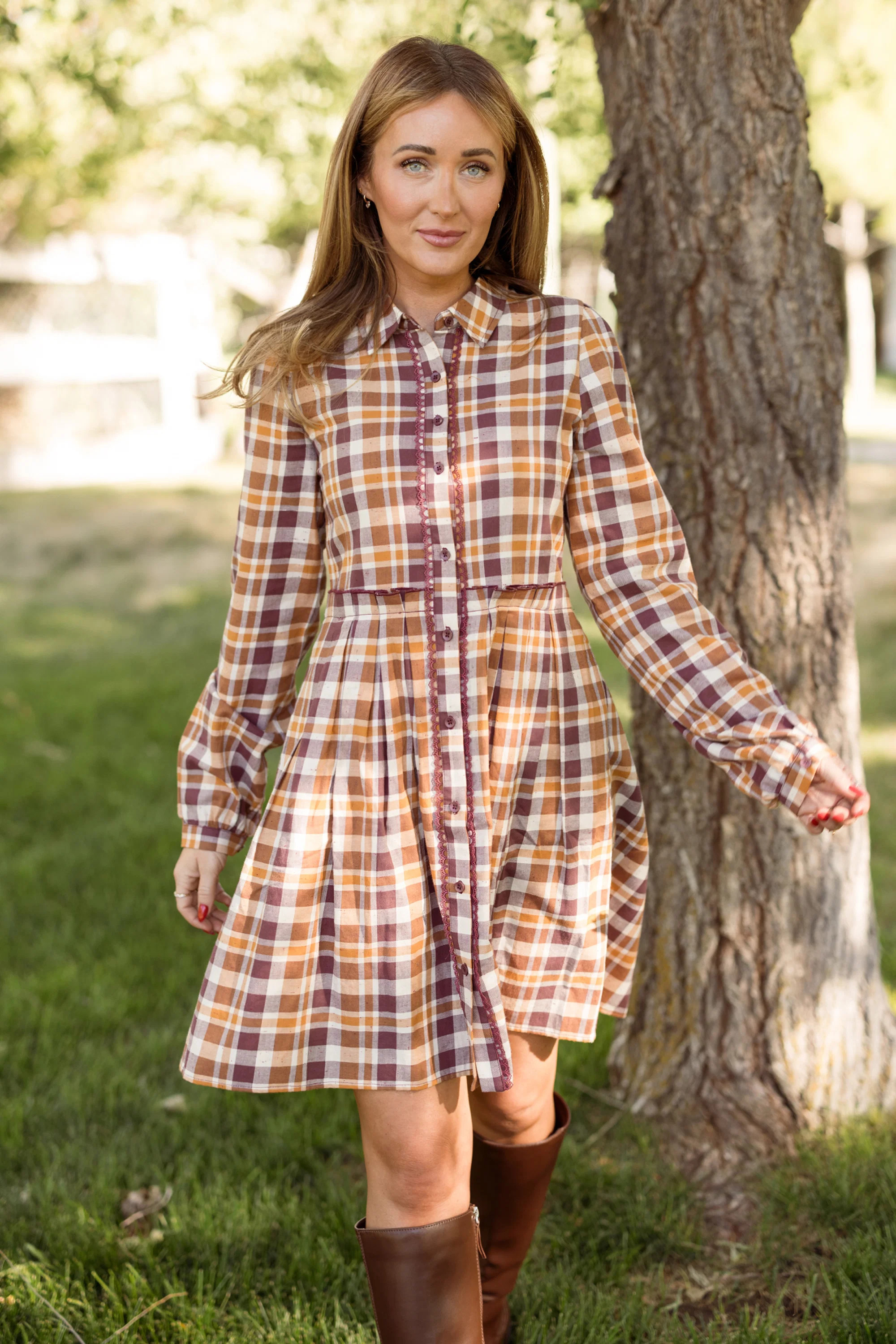 Bowie Long Sleeve Dress in Spiced Plaid XL | Ivy City Co
