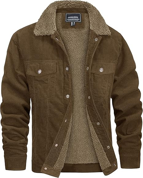 CRYSULLY Men's Winter Cargo Jacket Corduroy Trucker Vintage Sherpa Fur Collar Warm Military Coat | Amazon (US)