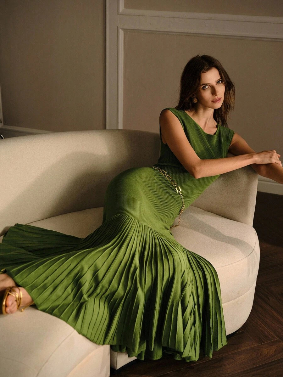 MOTF PREMIUM PLEATED MERMAID HEM SWEATER DRESS | SHEIN