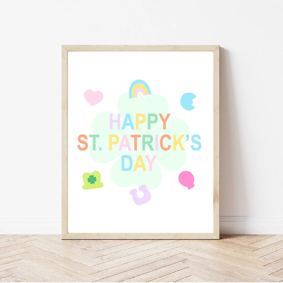 Happy St Patricks Day Print, St Patricks Day Decor, St Pattys Print, Kids Wall Art, Pastel Colors... | Etsy (US)