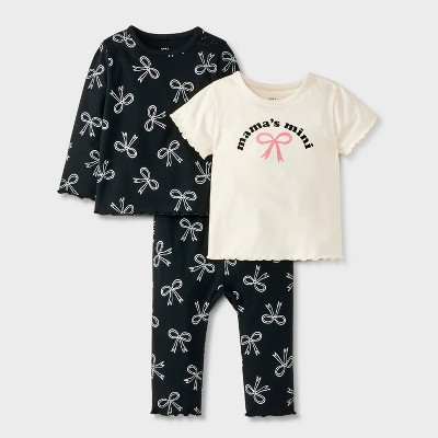 Baby Girls' Bow 3pc Top & Bottom Set - Cat & Jack™ Black/Cream 6-9M | Target