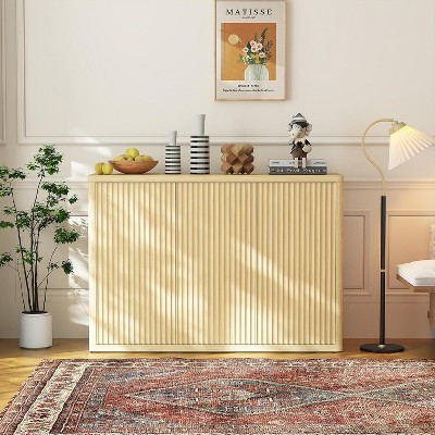 46.7" Wood Buffet Sideboard Cabinet with Storage, Modern Fluted Accent Credenza with Adjustable Shelves and 3 Doors, Coffee Bar for Home Natural | Target