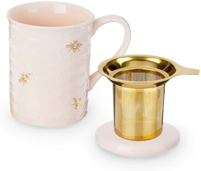 Pinky Up Annette Ceramic Tea Cup with Infuser and Lid, Travel Mug for Loose Leaf Teas, Home Offic... | Amazon (US)
