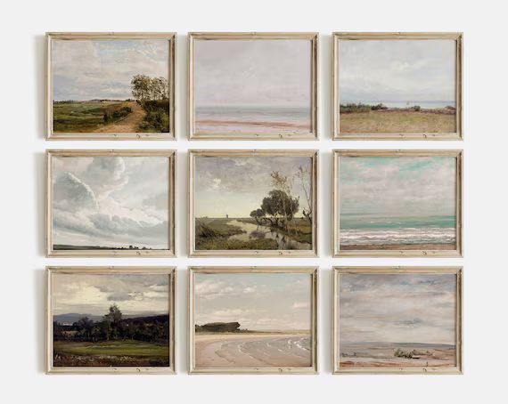 Landscape Gallery Wall Set | Vintage Seascape French Country Paintings | Muted Antique PRINTABLE ... | Etsy (US)