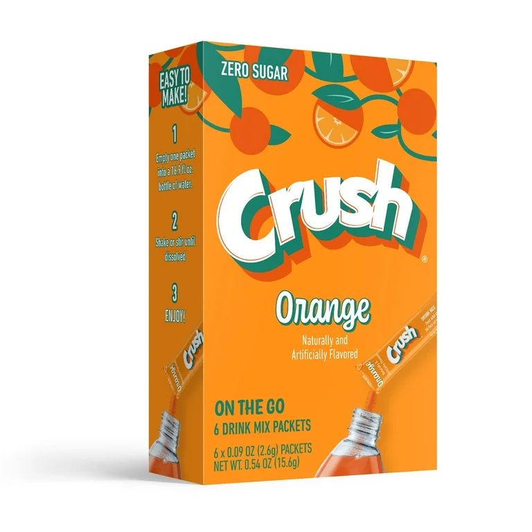 Crush On-the-Go Powdered Drink Mix, Orange, Sugar-Free, 6 Count - Walmart.com | Walmart (US)