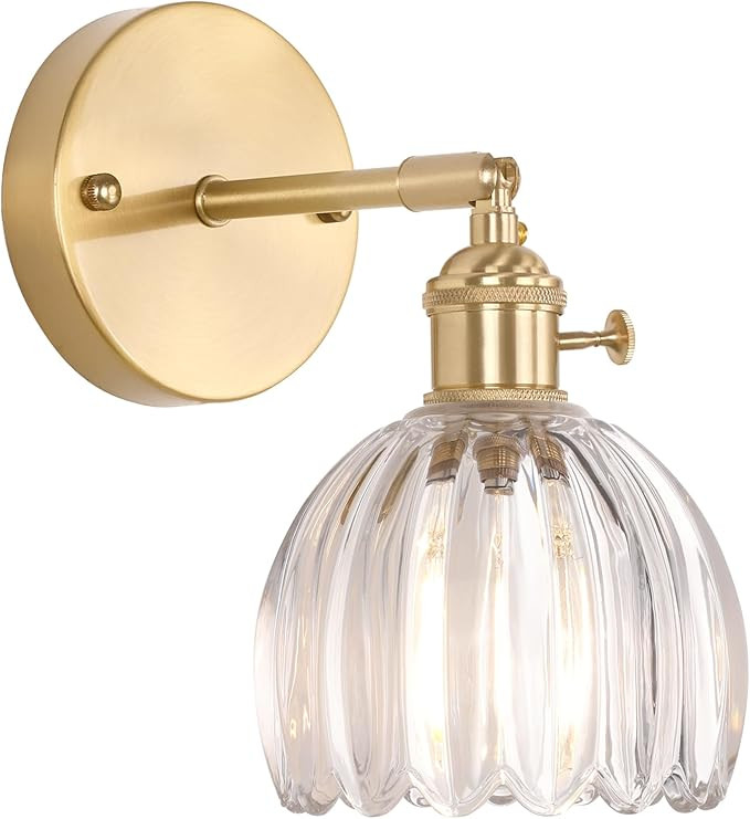 Shenmoyl Vintage Wall Sconces with Transparent Tulip Glass Lampshade 180 Degree Adjustable Brass ... | Amazon (US)