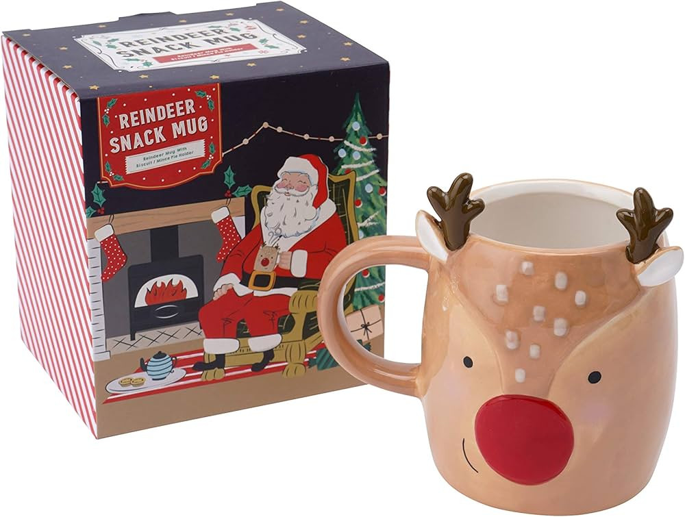 Tazza natalizia in ceramica con renna Rudolph, per caffè, tè, cioccolata calda, con scomparto p... | Amazon (IT)