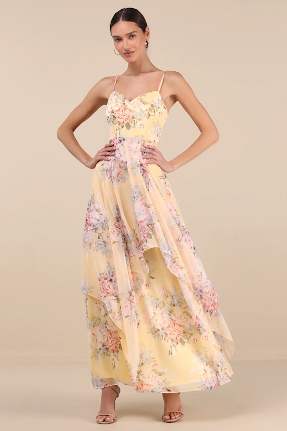 Breigh Yellow Floral Sleeveless Maxi Dress | Lulus