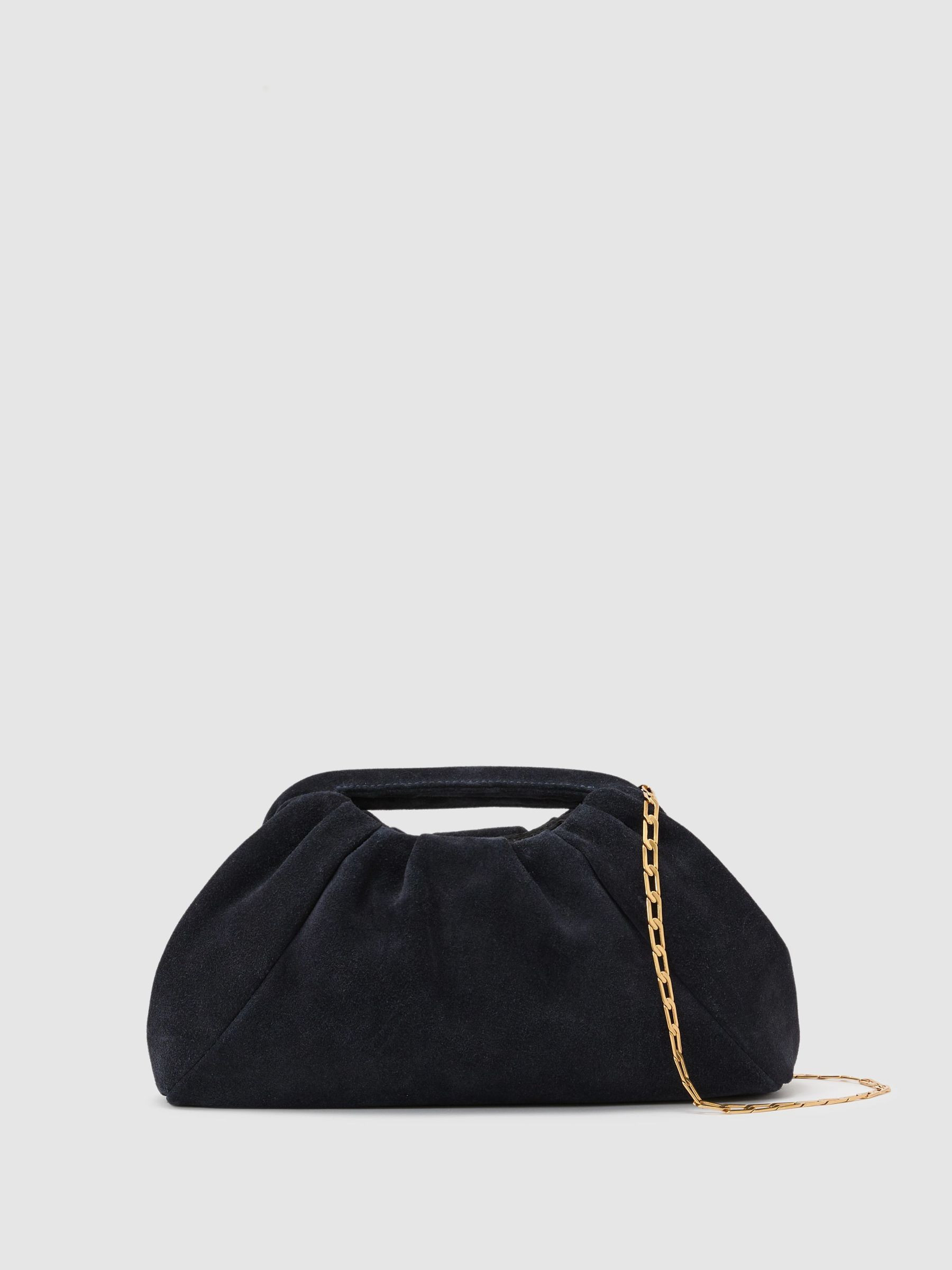 Reiss Suede Cut-Out Handle Pouch Clutch Bag in Navy - REISS | Reiss UK