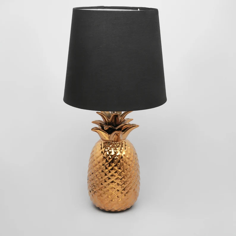 G Decor Tang Gold Pineapple Black Fabric Shade Bedside Table Lamp - Etsy | Etsy (US)