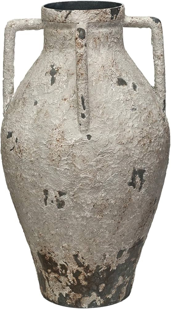 Creative Co-Op Decorative Metal Urn with Handles and Heavily Distressed Finish, White | Amazon (US)