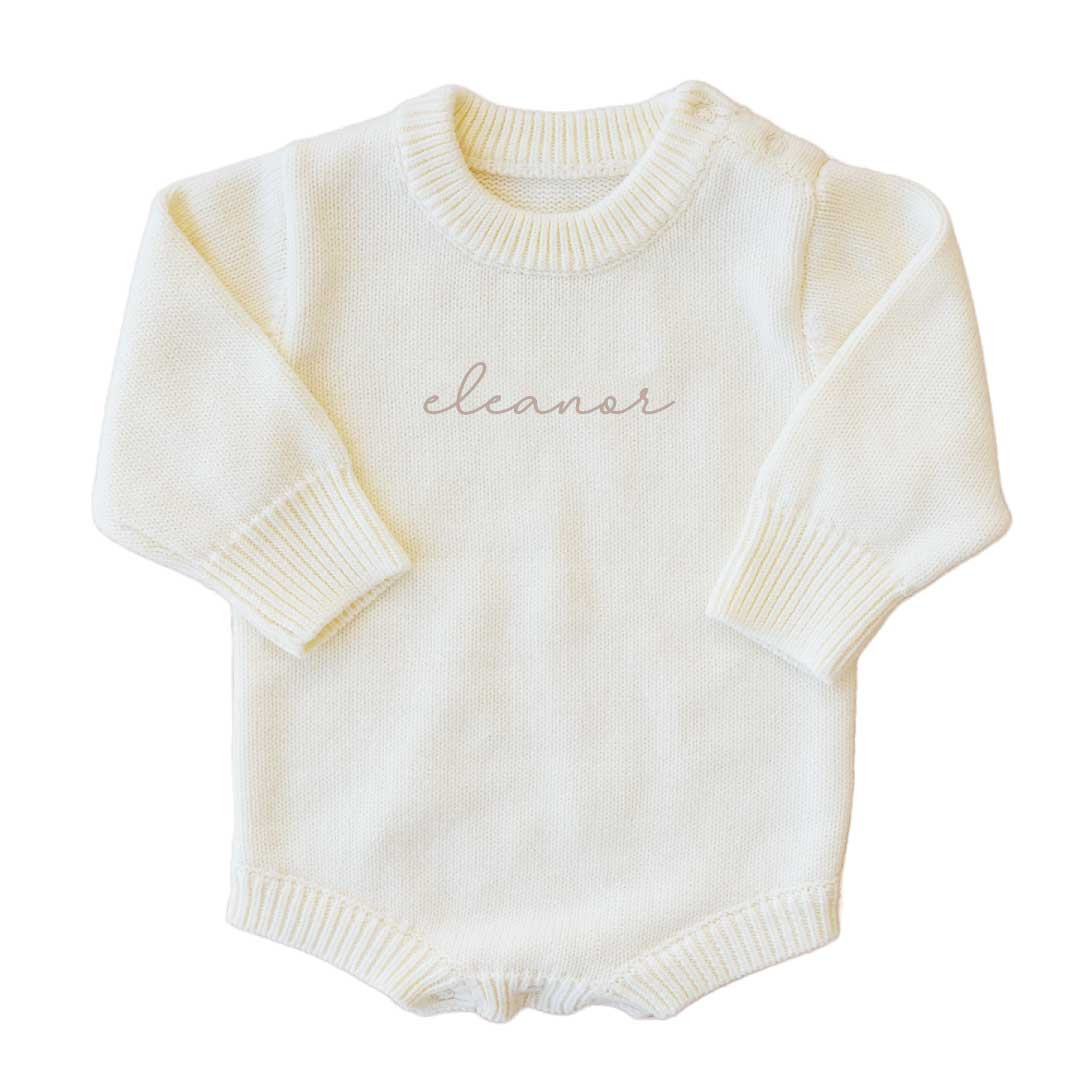 Personalized Knit Sweater Bubble Romper | Solid | Caden Lane
