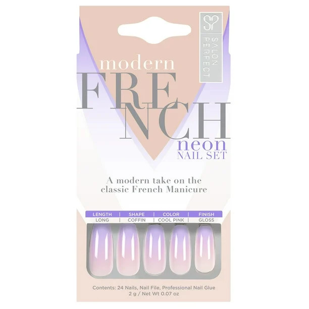 Salon Perfect Neon Modern French Ombre Purple Nail Set 24pc (File & Glue Included) | Walmart (US)