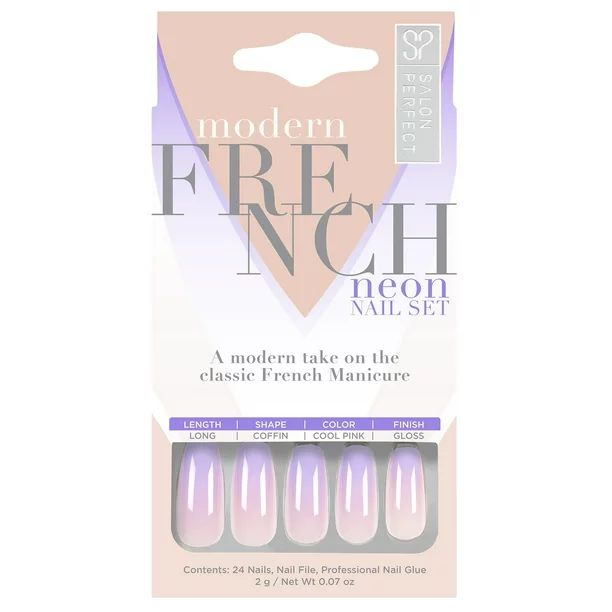 Salon Perfect Neon Modern French Ombre Purple Nail Set 24pc (File & Glue Included) | Walmart (US)