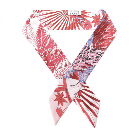 HERMES Silk Mythiques Phoenix Coloriages Twilly White Corail Blue Jean | Fashionphile