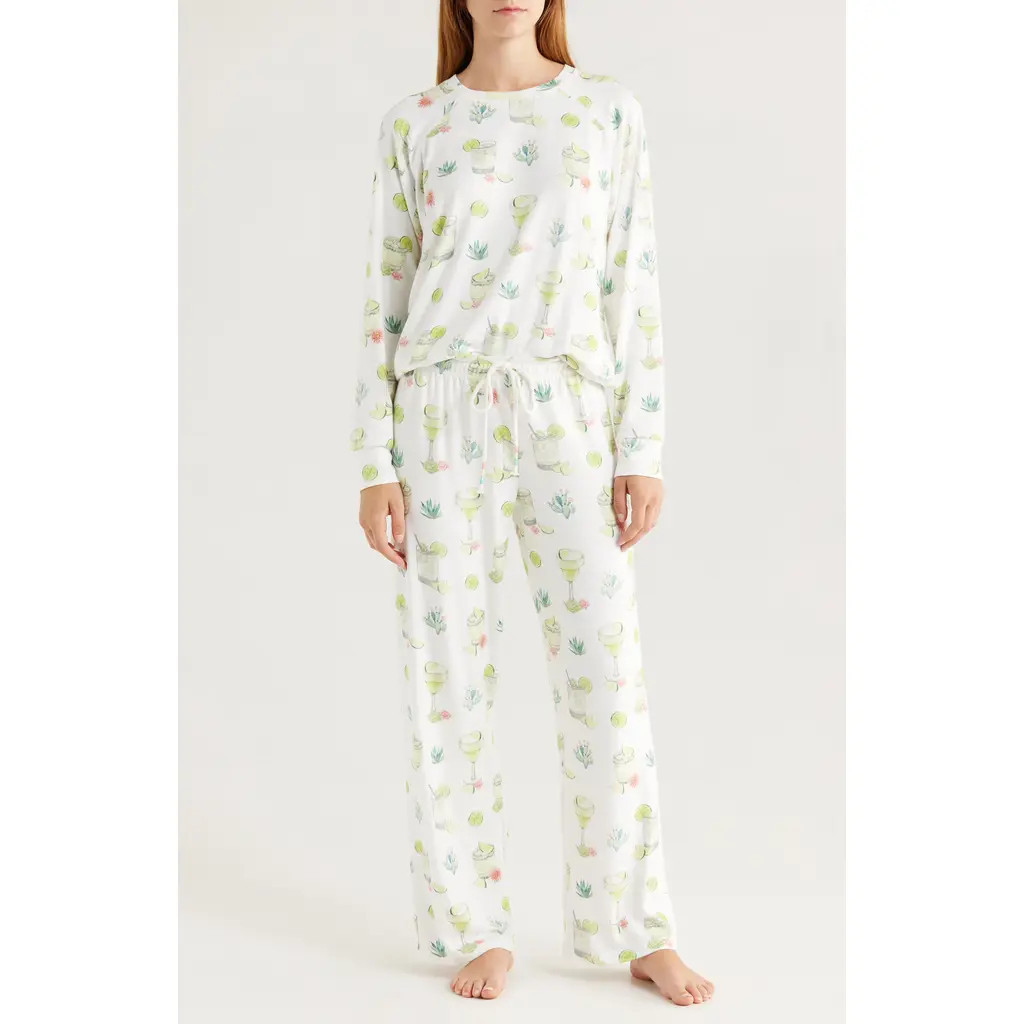 PJ Salvage Limes & Sunshine Butter Jersey Pajamas in Ivory at Nordstrom, Size X-Small | Nordstrom