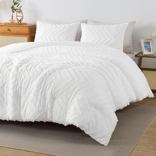 Andency White Oversized Queen Comforter Set, Boho Soft Warm Bedding Comforter Sets, 3 Pieces Aesthetic Chevron Farmhouse Cute Bohemian Textured Bed Set | Amazon (US)