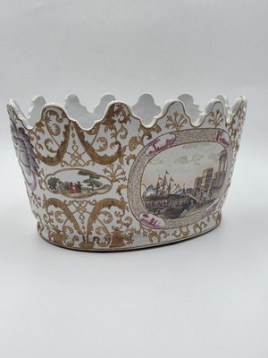 Chinese Export Porcelain Jardiniere C 1920 European Harbor Scene Gilt Cachepot | eBay US