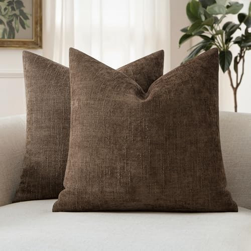 MIULEE 24x24 Inch Euro Textured Chenille Pillow Covers Chocolate Brown | Amazon (US)