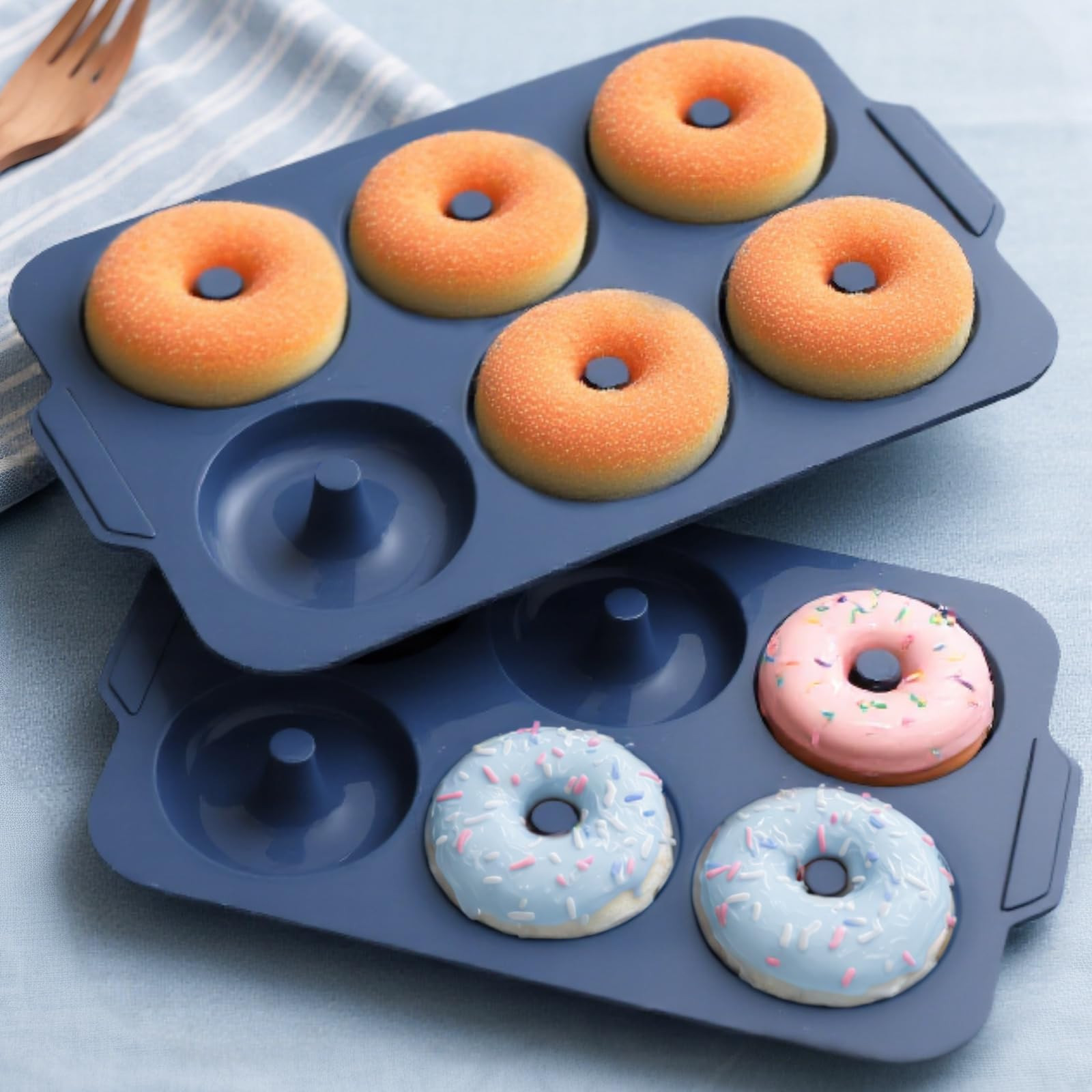 Nonstick Silicone Donut Pan: 3.5 Inch Doughnut Pan with Metal Frame - Silicone Donut Molds for Baking Gluten Free Glazed Vegan Protein Donuts Bagel - for Oven Kitchen - Home Bakers Housewife | Amazon (US)