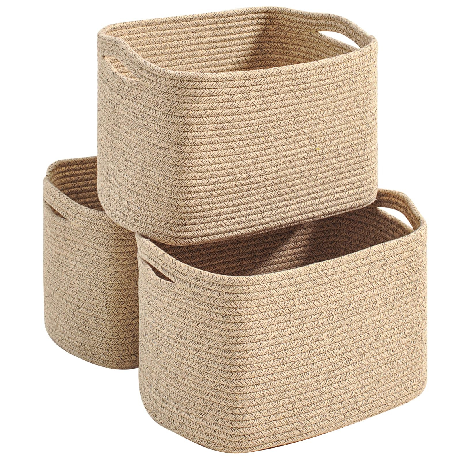 Storage Baskets for Organizing Shelves, Woven Cotton Rope Basket for Storage, Dog Toy Baskets Storage Kids, Cute Shelf Basket for Living Room Bedroom, 14.8"×11"×9.5", Pack of 3, Brown | Amazon (US)