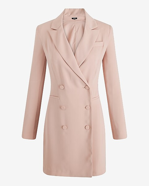 Double Breasted Padded Shoulder Mini Blazer Dress | Express