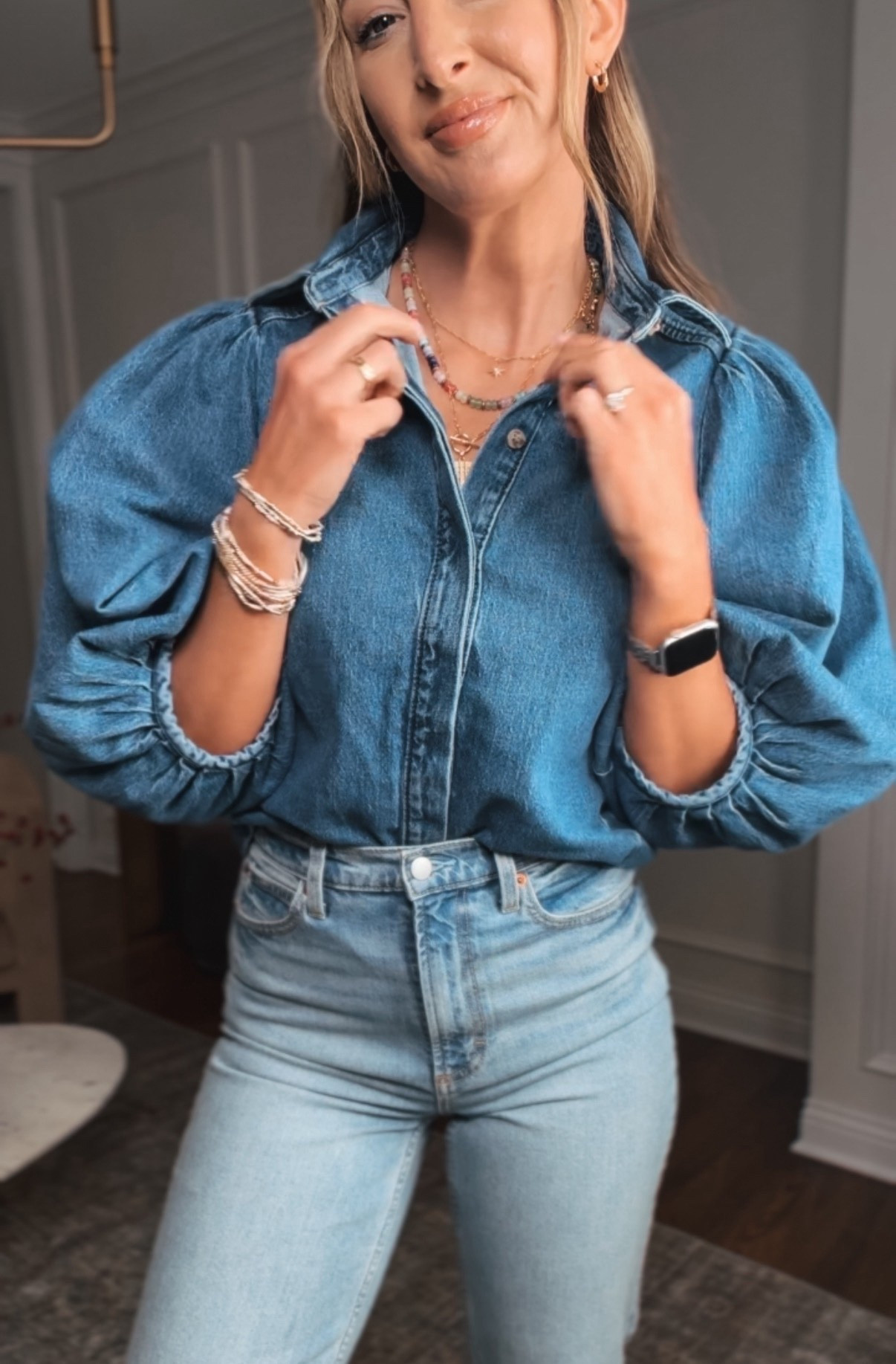 Gorgeous denim top with the dramatic bubble sleeve! Spring casual outfit idea! 

#LTKootd #LTKspringtrends #LTKspring