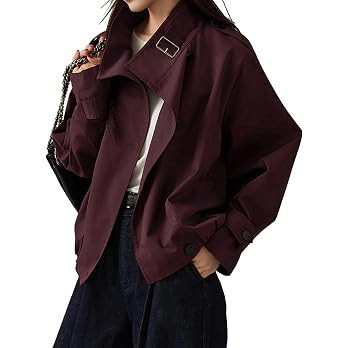 Megfie Jackets for Women Trendy Vintage Trench Coat Turtleneck Crop Jackets with Pockets | Amazon (US)