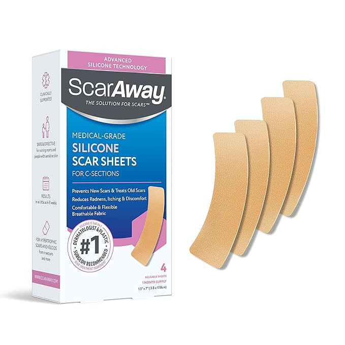 ScarAway Silicone Scar Sheets, Advanced Scar Treatment, 4 Tan Reusable Strips | Amazon (US)