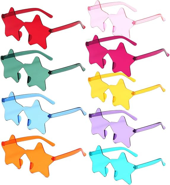9 Pack Star Sunglasses, Colorful Rimless Star Shaped Glasses, Unisex Party Favors Supplies for Be... | Amazon (US)