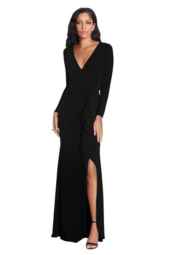 Betsy & Adam Womens Long Sleeve Stretchy Formal (Available in Plus) Special Occasion Dress, Black, 12 US | Amazon (US)