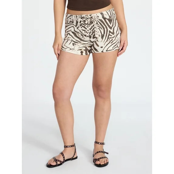 No Boundaries Festival Boho Lace Up Denim Shorts, 2.5" Inseam, Women's XXS-XXL | Walmart (US)