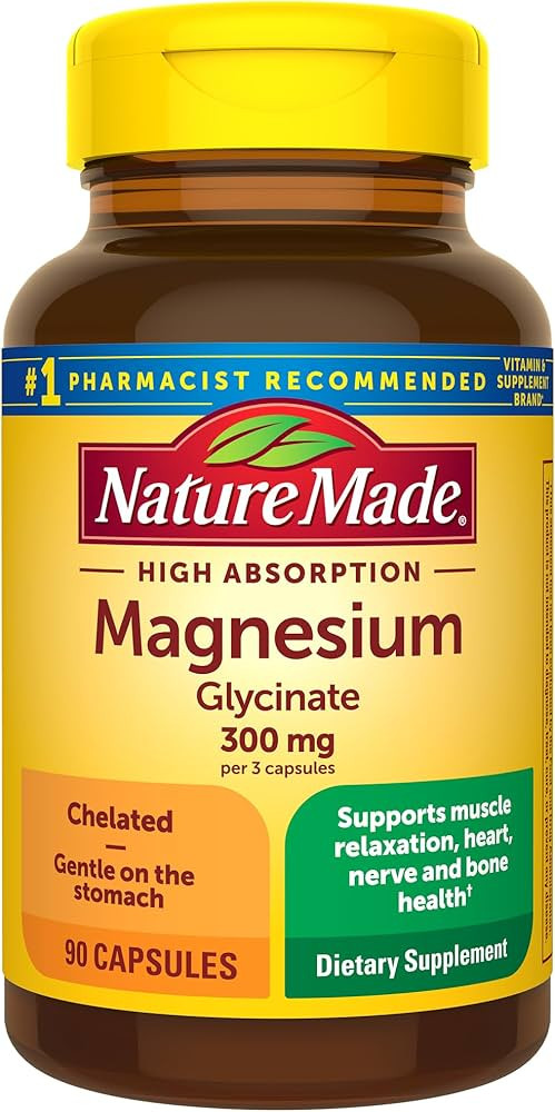 Nature Made High Absorption Magnesium Glycinate 300mg per 3 Capsules, Magnesium Supplement for Mu... | Amazon (US)