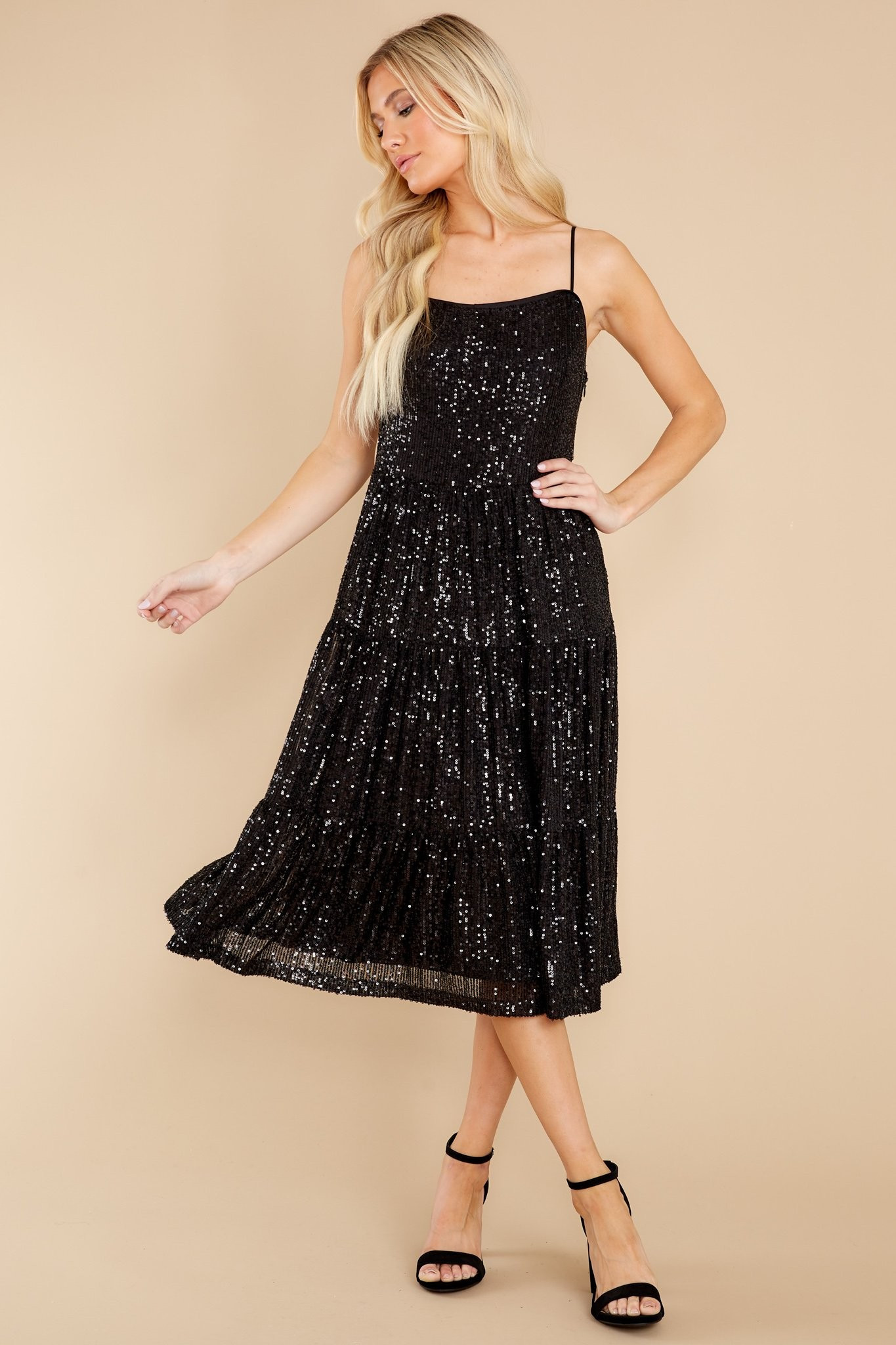 Timeless Favorite Black Sequin Midi Dress | Red Dress 