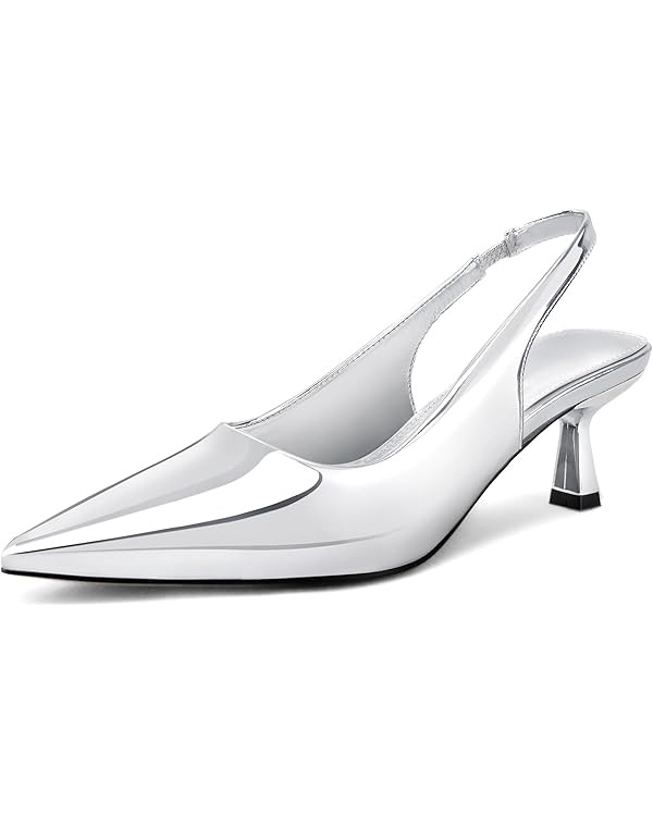 heelchic Women‘s Kitten Pumps Heels, Low Heels Comfortable Slingback Dress Shoes for Women | Amazon (US)