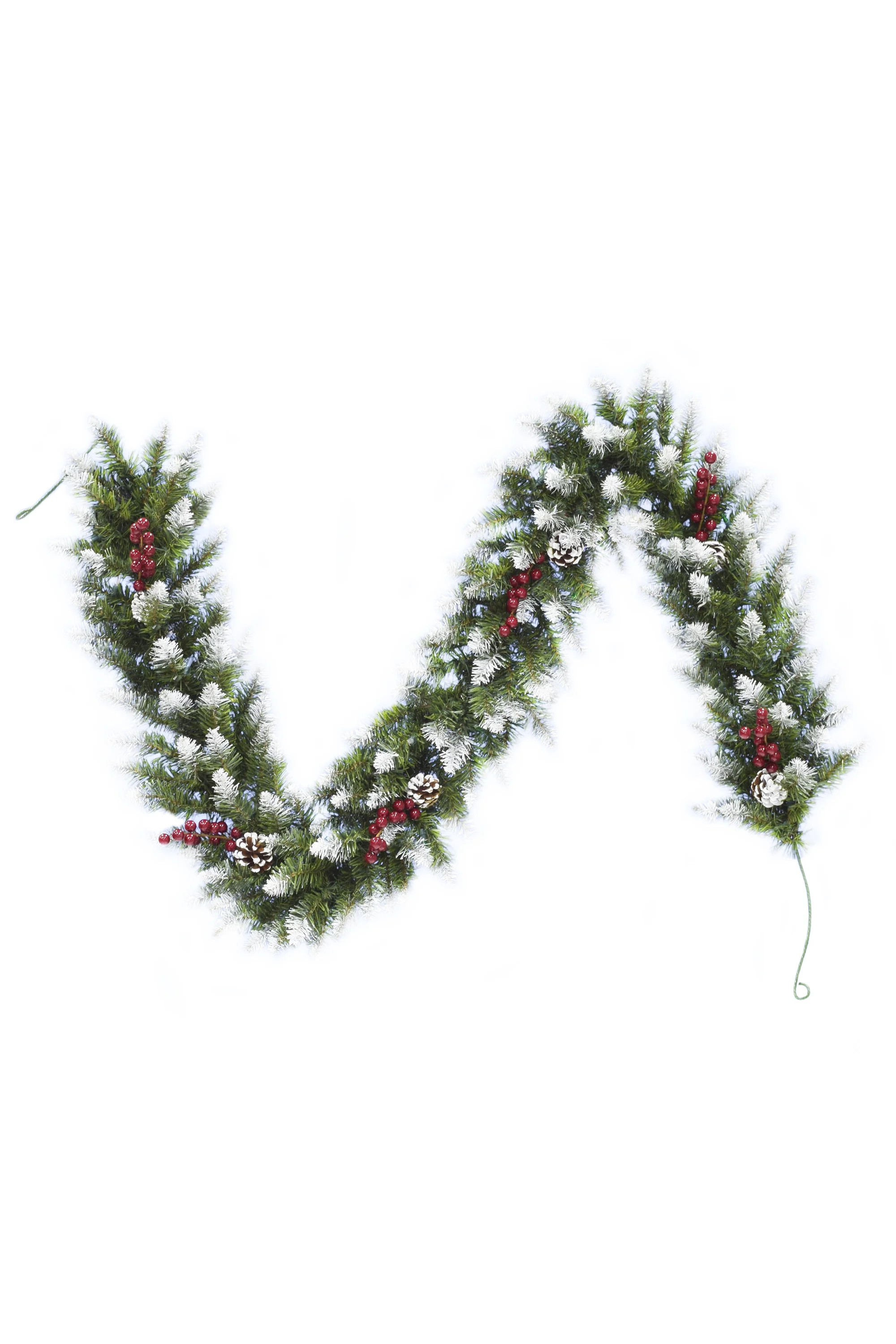Snow Flocked Camdon Fir Garland 12" X 6', 160 Tips, 6 Pine Cones & 6 Berry Clusters | Walmart (US)