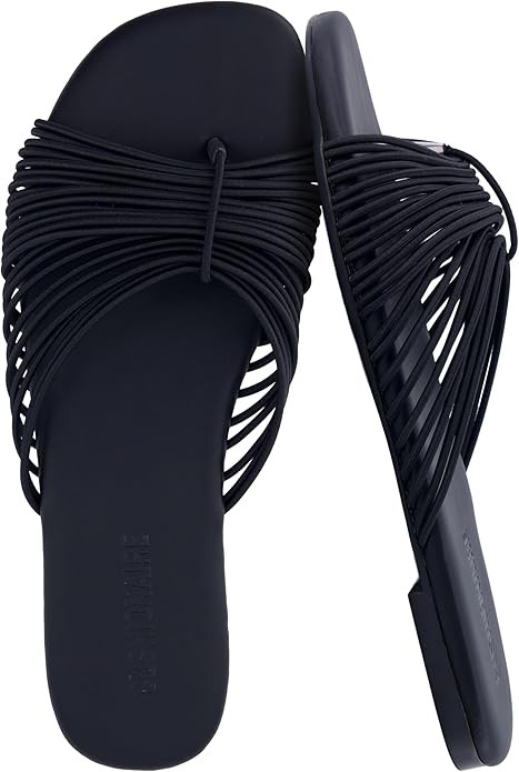 CUSHIONAIRE Lanky Strappy Sandals for Women, Trendy Multi-Strap Square Toe Flat Slide Womens Sand... | Amazon (US)