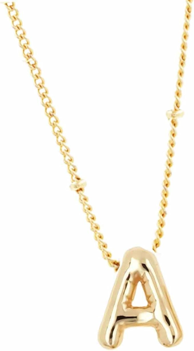 Qyalie Bubble Letter Necklace Balloon Initial Necklaces for Women Girls Alphabet Pendant 18K Gold... | Amazon (US)