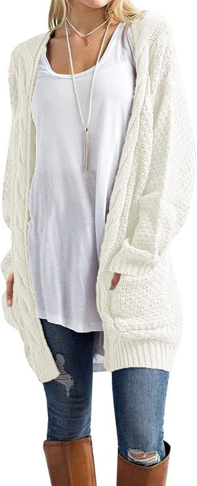 Traleubie Women's Open Front Long Sleeve Boho Boyfriend Knit Chunky Cardigan Sweater | Amazon (US)