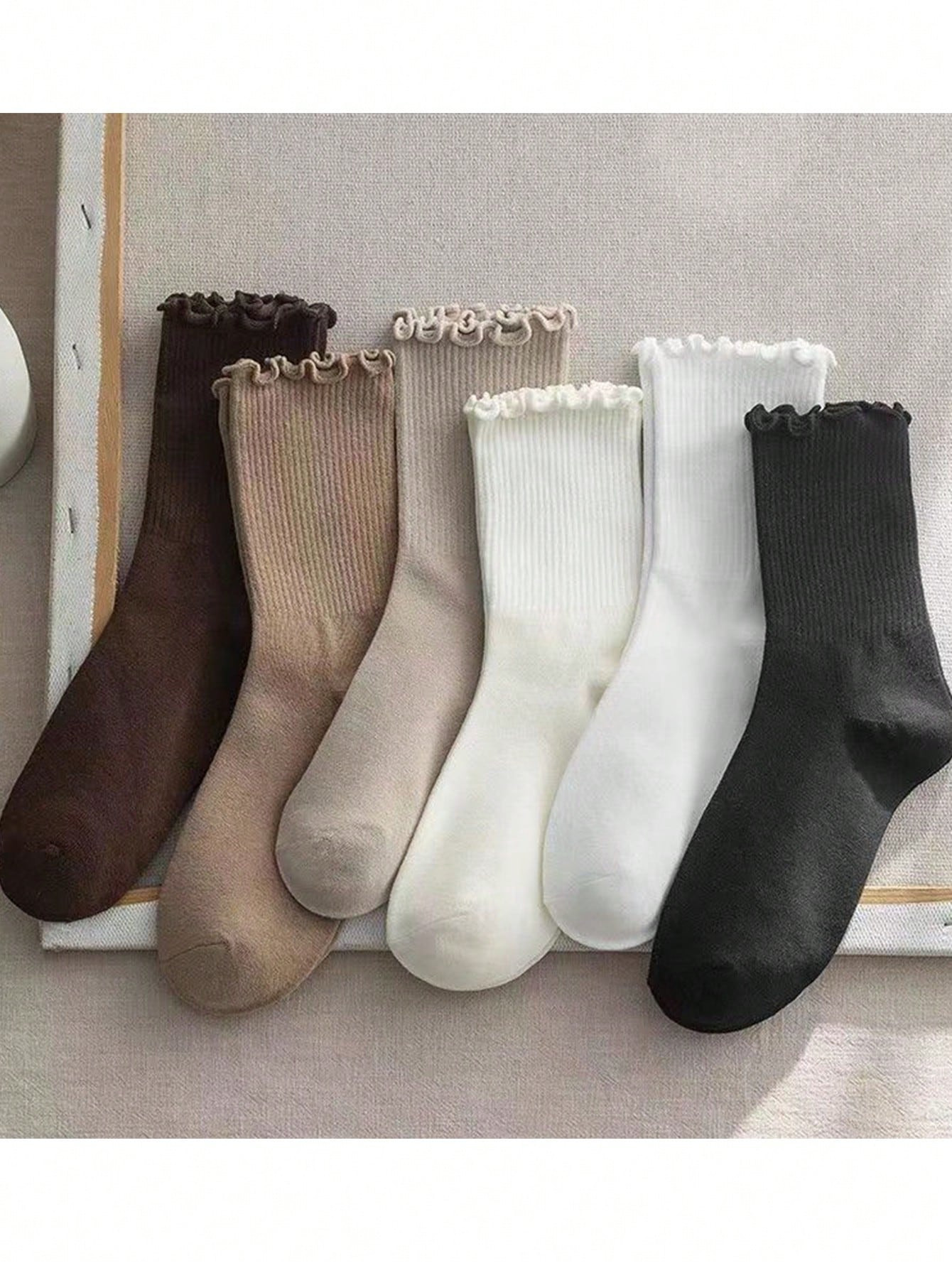 6 Pairs Mid-Calf Socks For Women, Ruffled Trim & Floral Pattern, Versatile For Spring, Fall & Win... | SHEIN